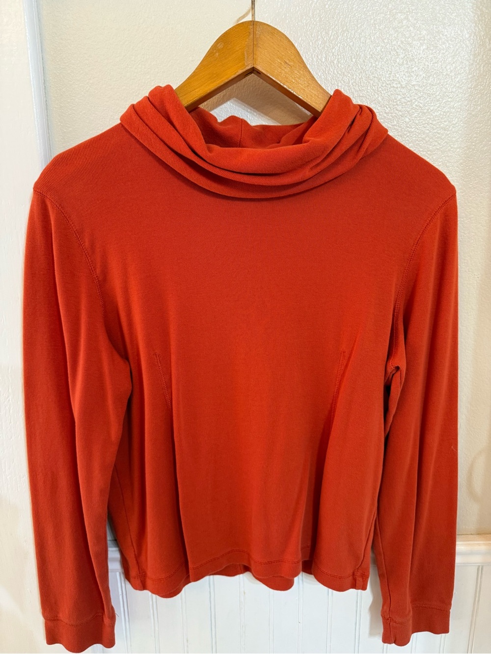 Rafaella Rust-Orange Draped Neck Long-Sleeve Top